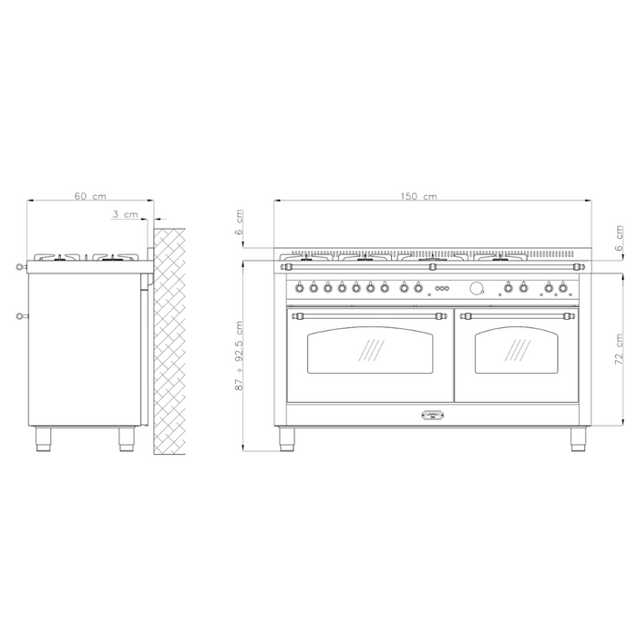 Lofra Dolcevita 150cm Mixed Burners Double Electric Oven Dual Fuel Range Cooker